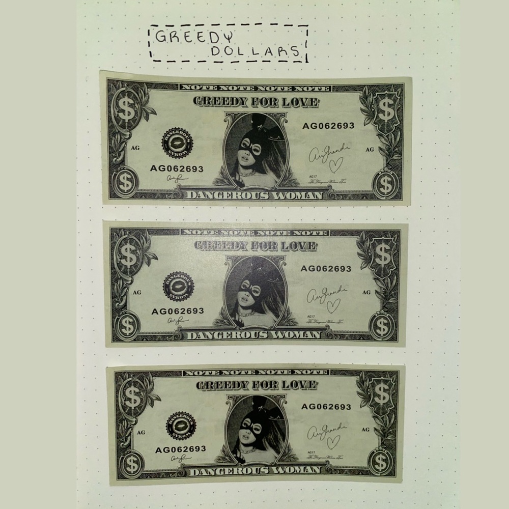 ariana grande DWT greedy dollar bills